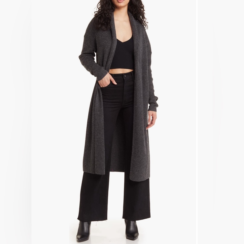 Open Edit Long Shawl Cardigan. Gray. Size Medium.